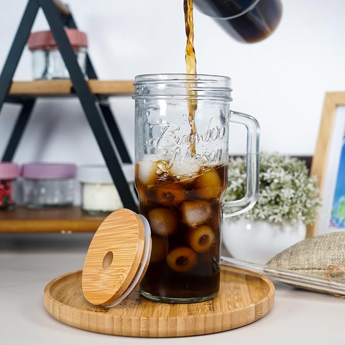 ANOTION Glass Cups with Lids and Straws - 24oz Tumbler with Handle Coffee Cups Glass Straws Glasses Mason Jar Cups Drinking Set Kitchen Essentials Coffee Bar Accessories House Warming Gifts New Home - Image 7