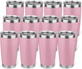 20oz Stainless Steel Tumbler Bulk with Lid, Travel Mug - Double Wall Vacuum Powder Coated Cup - Light Pink, 12 Pack by Unknown