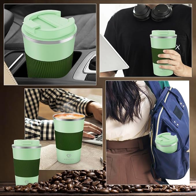 CS COSDDI 12 oz Stainless Steel Vacuum Insulated Tumbler - Coffee Travel Mug Spill Proof with Lid - coffee Cup for Keep Hot/Ice Coffee,Tea and Beer (3rd Light green) - Image 6