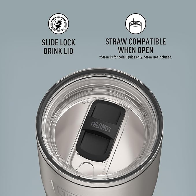 THERMOS ICON SERIES, Stainless Steel Cold Tumbler with Slide Lock, 24 Ounce, Matte Stainless Steel - Image 4