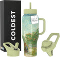 Coldest Tumbler with Handle and Straw, 100% Leak Proof Insulated Tumbler with Lid and Straw (3 Lids), Stainless Steel Tumblers for Women & Men, Cup Holder Friendly Base, 36 oz (Courting Couples) by Coldest