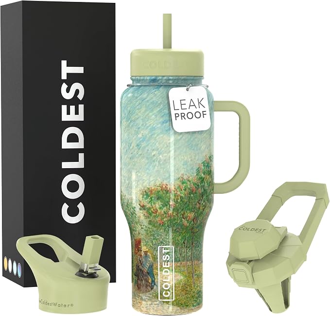Coldest Tumbler with Handle and Straw, 100% Leak Proof Insulated Tumbler with Lid and Straw (3 Lids), Stainless Steel Tumblers for Women & Men, Cup Holder Friendly Base, 36 oz (Courting Couples) by Coldest