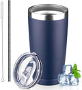20 oz Tumbler with Lids and Straws, Stainless Steel Insulated Coffee Tumbler, Double Wall Vacuum Insulated Travel Mug Cup, Leakproof Thermal Coffee Cup for Hot and Cold Drinks (navy blue) by GUDEMAO