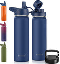 CIVAGO 22 oz Insulated Water Bottle With Straw, Stainless Steel Sports Water Flask Cup with 3 Lids (Straw, Portable Spout and Handle Lid), Double Walled Travel Thermal Canteen Mug, Navy Blue by CIVAGO