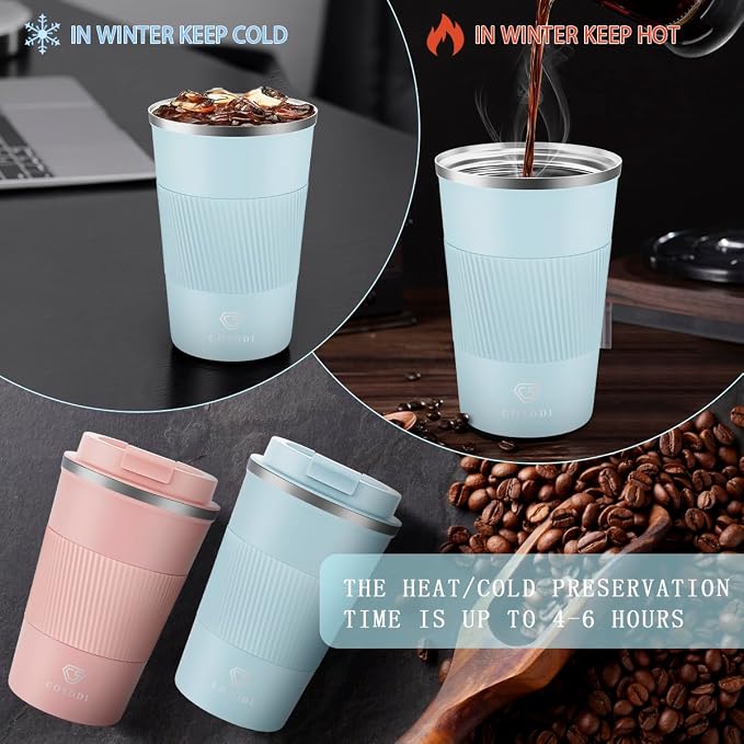 CS COSDDI 12 oz Stainless Steel Vacuum Insulated Tumbler - Coffee Travel Mug Spill Proof with Lid - Coffee Cups for Keep Hot/Ice Coffee,Tea and Beer (3rd pale blue) - Image 4