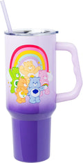 Silver Buffalo Care Bears Rainbow Featuring Funshine, Cheer, Grumpy, Friend, and Good Luck Bear Double Walled Stainless Steel Tumbler with Handle and Straw, Fits in Standard Cup Holder, 40 Ounces by SilverBuffalo