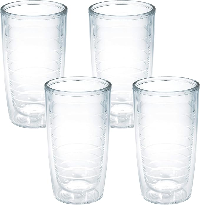 Tervis Clear & Colorful Tabletop Made in USA Double Walled Insulated Tumbler Travel Cup Keeps Drinks Cold & Hot, 16oz - 4pk, Clear by TervisTumblerCompany