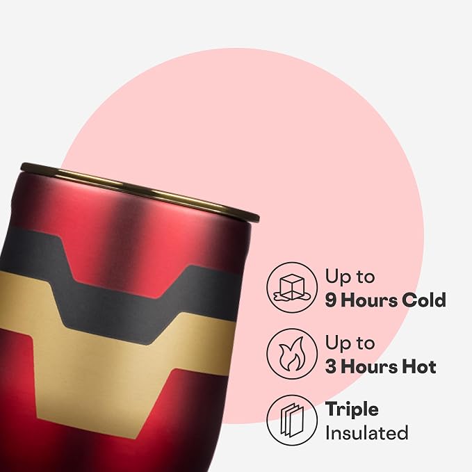 Corkcicle Stemless Insulated Wine Glass Tumbler - Beverages Cold 6 Hours & Hot 3 Hours - Stainless Steel - Easy-Grip - Summer Drinkware Gift - Keeps Drinks Ice - 12 oz - Captain Marvel - Image 3