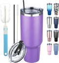 40 oz Tumbler with Lids and Straws, Stainless Steel Insulated Coffee Tumbler, Double Wall Vacuum Insulated Travel Mug Cup, Leakproof Thermal Coffee Cup for Hot and Cold Drinks (Purple) by GUDEMAO