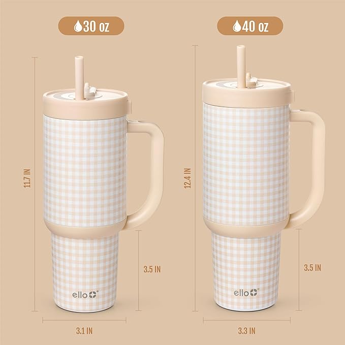 Ello Oasis 40oz Stainless Steel Water Bottle - Beige Gingham - Image 8