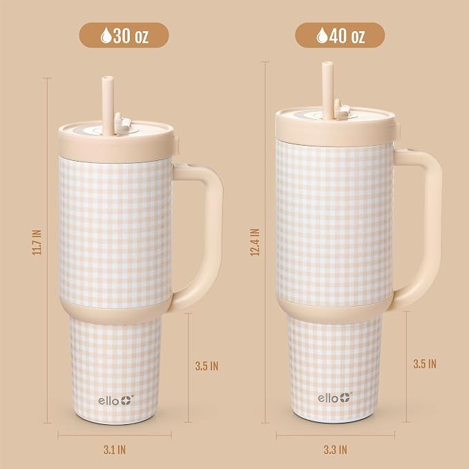Ello Oasis 30oz Stainless Steel Water Bottle - Beige Gingham - Image 8