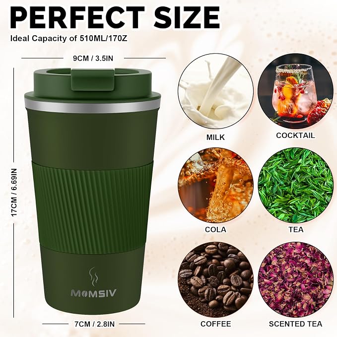 MOMSIV 17oz Travel Mug, Insulated Coffee Cup with Leakproof Lid, Vacuum Stainless Steel Double Walled Reusable Tumbler for Hot and Cold Water Coffee and Tea In Travel and Car - Image 2