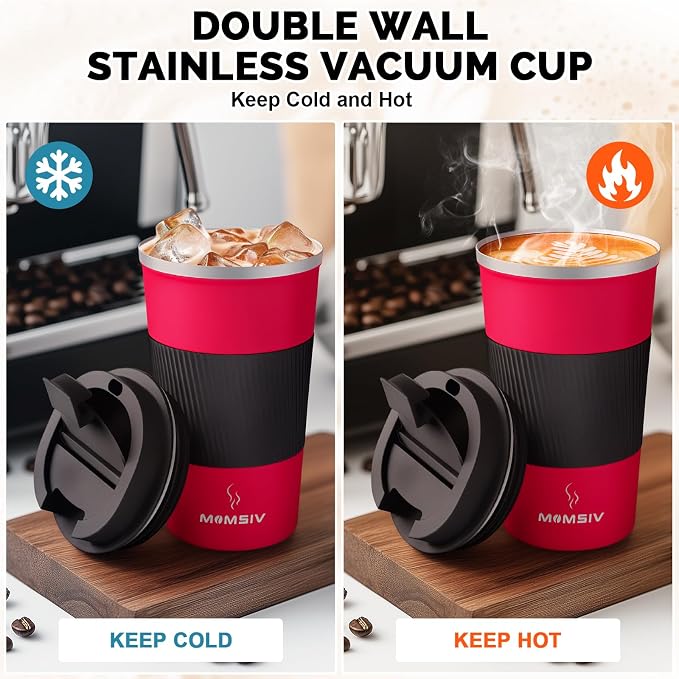 MOMSIV 12oz Travel Mug, Insulated Coffee Cup with Leakproof Lid, Vacuum Stainless Steel Double Walled Reusable Tumbler for Hot and Cold Water Coffee and Tea In Travel and Car - Image 3
