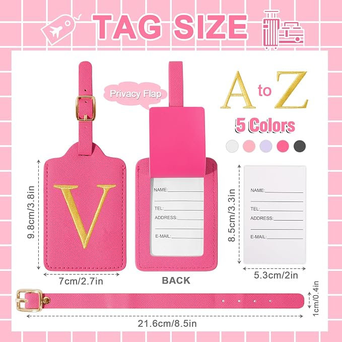 Rose Red Personalized Initial Leather Luggage Tags - Image 2