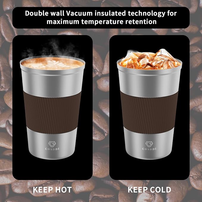 CS COSDDI 12 oz Stainless Steel Vacuum Insulated Tumbler - Coffee Travel Mug Spill Proof with Lid - Coffee Cups for Keep Hot/Ice Coffee,Tea and Beer - Image 5