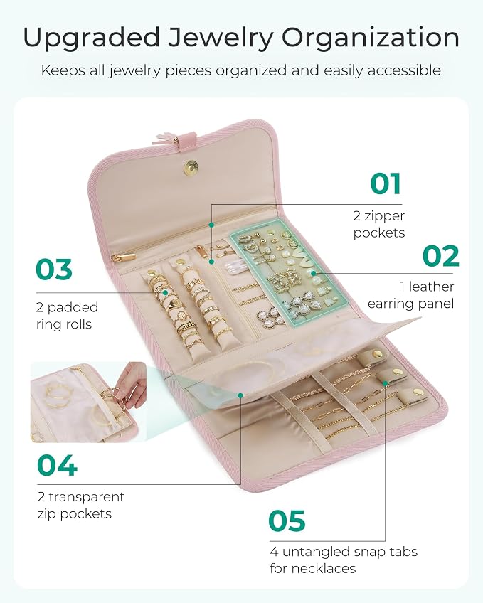 BAGSMART Travel Jewelry Case Organizer, Roll Foldable Jewelry Case - Image 3
