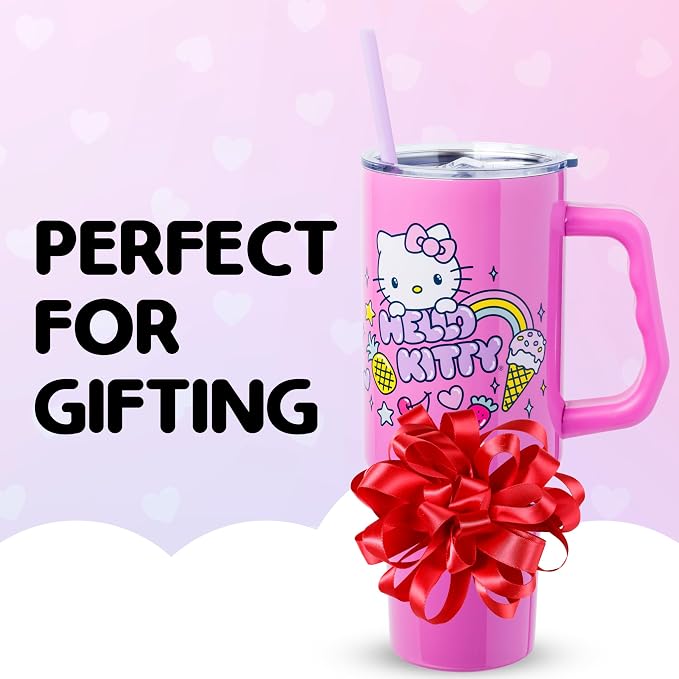 Silver Buffalo Sanrio Hello Kitty Summer Double Walled Stainless Steel Tumbler with Handle, Fits in Standard Cup Holder, 40 Ounces - Image 7