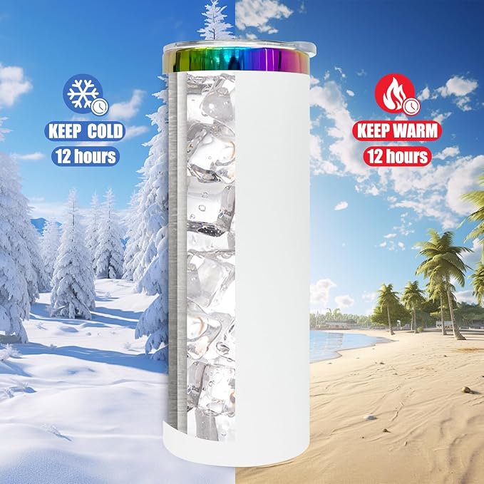20 oz Skinny Tumblers Stainless Steel Tumbler with Lid and Straw Double Wall Vacuum Insulated Coffee Mug 20oz Powder Coated Cup for Hot and Cold Drinks(White,1 pack) - Image 7