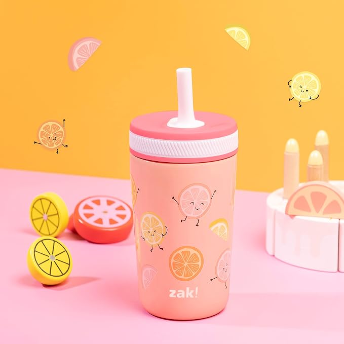 Zak Designs Kelso Tumbler Toddler Cup For Travel or At Home, 12oz Vacuum Insulated Stainless Steel Sippy Cup With Leak-Proof Design is Perfect For Kids (Happy Fruit) - Image 3