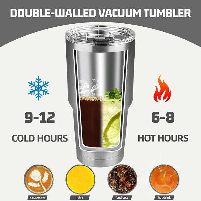 30 oz Tumbler with Lids and Straws, Stainless Steel Insulated Coffee Tumbler, Double Wall Vacuum Insulated Travel Mug Cup, Leakproof Thermal Coffee Cup for Hot and Cold Drinks(Silver) - Image 4