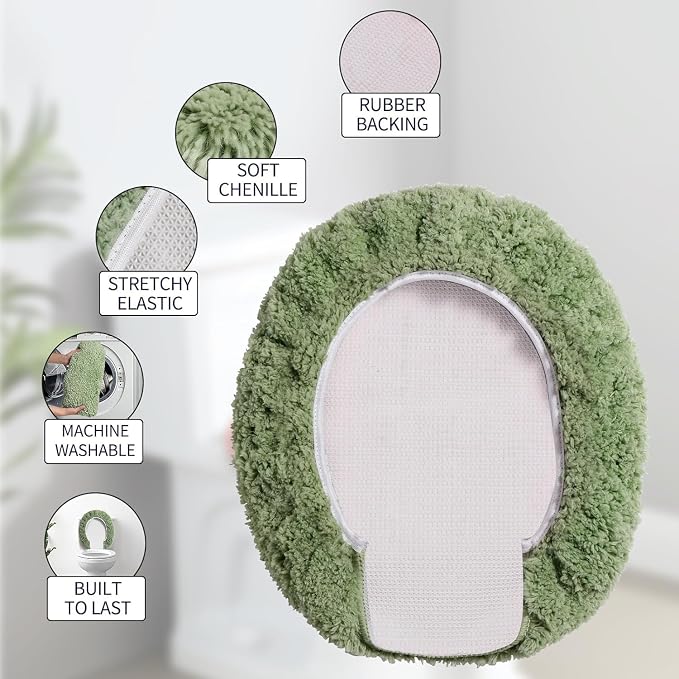 Microfiber Elongated Toilet Seat Cover 19.5"x 15" Machine Washable Solid Toilet - Image 4