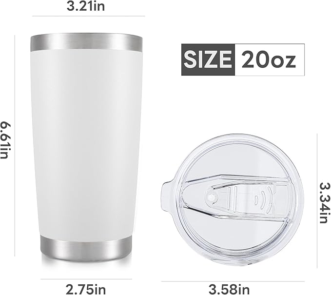 20 oz Tumbler with Lid Stainless Steel Insulated Tumblers Bulk Double Wall Vacuum Cups Powder Coated Travel Mug Keep Drinks Cold and Hot, White, 12 Pack - Image 7