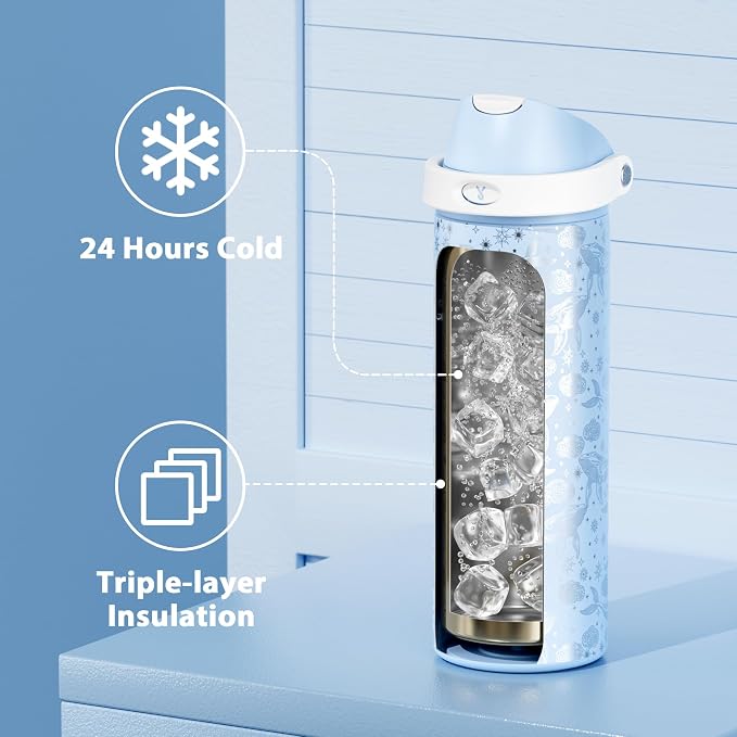 24 oz Insulated Water Bottle with Straw: Meoky Stainless Steel Metal Water Bottle with 2-in-1 Lid - Leak Proof, Cold for 24 Hours, Fits in Car Cup Holder, BPA-Free for Gym Travel Sports, Blue Whale - Image 3