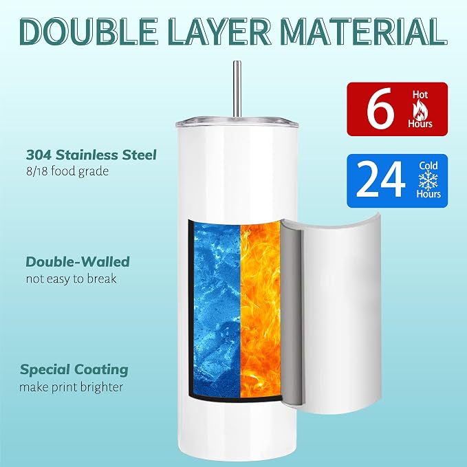 D·S 25 Pack Sublimation Tumblers Bulk 20 oz Skinny Straight Flat Bottom Blank Tumbler Cups with Individual Gift Boxed for Heat Transfer DIY Craft - Image 5