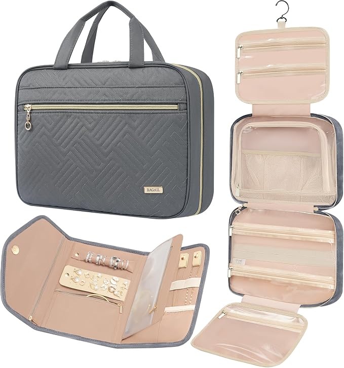 BAGAIL Hanging Toiletry Bag for Women Water-resistant Cosmetic Bag Large by BAGAIL