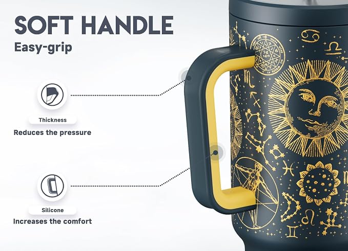 Meoky 40 oz Tumbler with Handle and Straw, Tumbler with Lid and Straw, Insulated Stainless Steel Travel Mug, 100% Leak-proof, Keeps Cold for 34 Hours or Hot for 10 Hours (Tarot) - Image 4