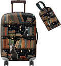 Luggage Cover + Tag, Cat Library Travel Suitcase Protector by BWEGRHE