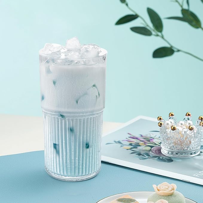 Luiaiog 18.5oz Glass Cups with Lids and Straws - Set of 4 Reusable Tumblers, Thickened Shatter-Resistant Glass, Ideal for Iced Coffee, Smoothies, Cocktails, Juices - Elegant & Durable Drinkware - Image 5