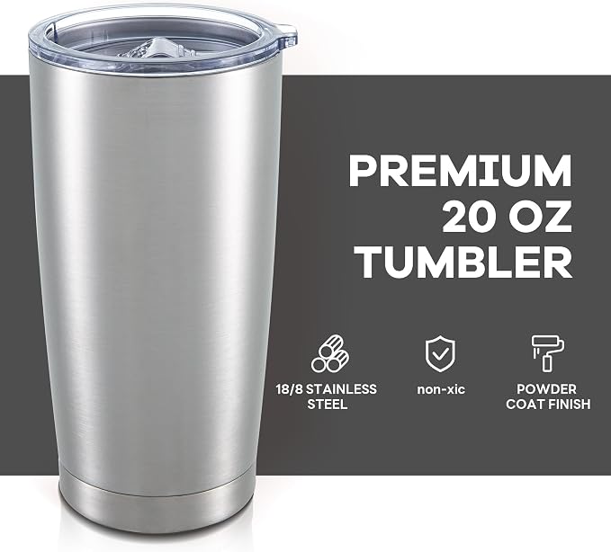 20 oz Tumbler with Lid Stainless Steel Insulated Tumblers Bulk Double Wall Vacuum Cups Powder Coated Travel Mug Keep Drinks Cold and Hot, Stainless Steel, 4 Pack - Image 2