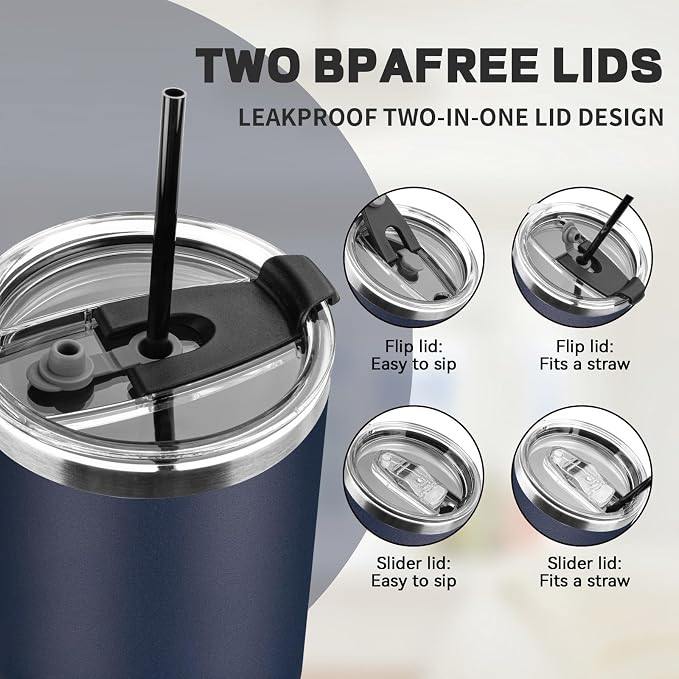 30 oz Tumbler with Lids and Straws, Stainless Steel Insulated Coffee Tumbler, Double Wall Vacuum Insulated Travel Mug Cup, Leakproof Thermal Coffee Cup for Hot and Cold Drinks (Navy Blue) - Image 5