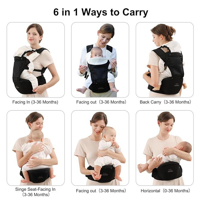 Bebamour Baby Carrier with Hip Seat, All-Position Breathable Mesh Hip Seat & - Image 8