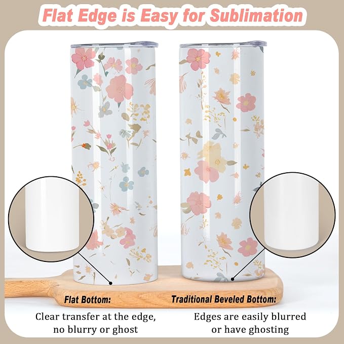 Muwnrol 50 Pack 20 Oz Sublimation Tumblers Bulk, Stainless Steel Double Wall Vacuum Insulation Cup, Sublimation Cups with Straw, Individually Box (Flat Edge) - Image 3