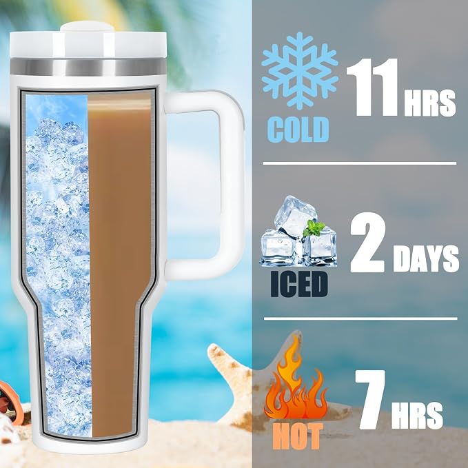 4 Pack 40 Oz Tumbler with Handle Bulk, Double Wall Vacuum Insulated Stainless Steel Tumbler with Lid and Straw, 40 oz cup with Silicone Spill Proof Stopper Set (White) - Image 5