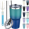 30 oz Tumbler with Lids and Straws, Stainless Steel Insulated Coffee Tumbler, Double Wall Vacuum Insulated Travel Mug Cup, Leakproof Thermal Coffee Cup for Hot and Cold Drinks (dark green blue) by GUDEMAO
