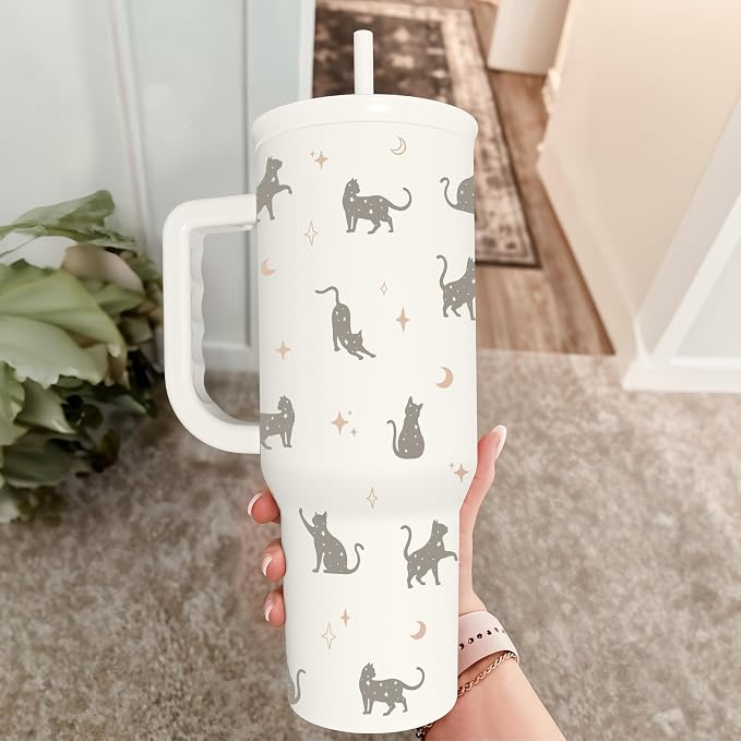 Gift for Cat Lovers Cat Mom – 40oz Stainless Steel Tumbler with Handle and Straw - Travel Coffee Mug for Women, Gift for Birthday, Christmas - Image 8