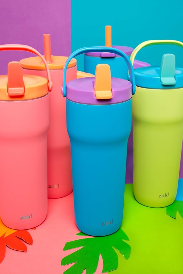 Zak Designs Sutton Travel Tumbler for On the Go, 30oz Stainless Steel with Vacuum Insulation, Straw Spout, Carry Handle for Cold Drinks (Turquoise) - Image 9