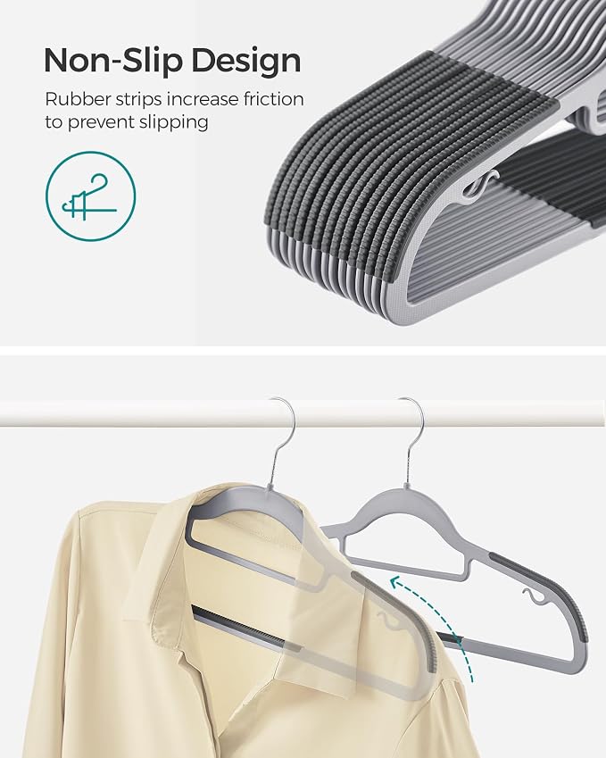 SONGMICS Pack of 50 Coat Hangers, Space-Saving Plastic Clothes Hangers - Image 3