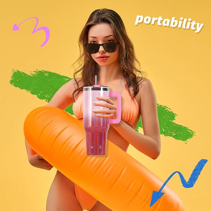 30 oz Shiny Tumbler with Handle and Straw,Stainless Steel Tumbler with Lid and Straw,Insulated Travel Mug(Cold for 34 Hours),Water Bottle for Iced Tea,Coffee (Red) - Image 5