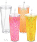 4 Pack 24Oz Snow Globe Tumblers, Double Wall Acrylic Snowglobe Cup with Pre Drilled Hole, Lids, Straws and Plug, Reusable Clear Plastic Tumbler for Snow Globe Glitter DIY by Micellwuu