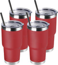 DOMICARE 30 oz Tumbler with Lid and Straw, Stainless Steel Tumblers Bulk, Insulated Vacuum Double Wall Travel Coffee Mug, Durable Powder Coated Tumbler Cups (Red, 4) by VisittheDOMICARE