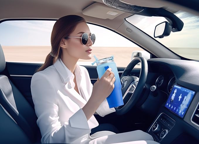 Meoky 32 oz Tumbler with Handle, Insulated Tumbler with Lid and Straw, Stainless Steel Travel Mug, Keeps Cold for 24 Hours, 100% Leak Proof, Fits in Car Cup Holder (Sky) - Image 5