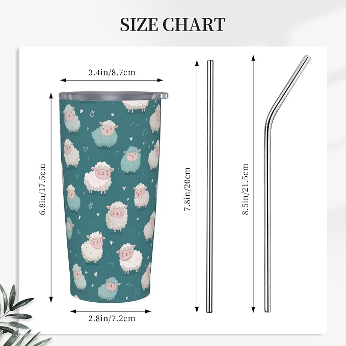 Sheep Tumbler with Lid and Straw 20oz Vacuum Insulated Coffee Cup Stainless Steel Tumblers Leakproof Travel Mug Present for Women Men - Image 2