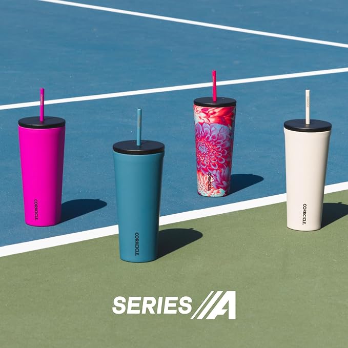 Corkcicle Cold Cup Insulated Tumbler with Straw - Keeps Drinks Cold for 12 Hours - Triple-Insulated Stainless Steel - Leak-Resistant Lid - Summer Drinkware Gift - 24 oz - Super Bloom - Image 8