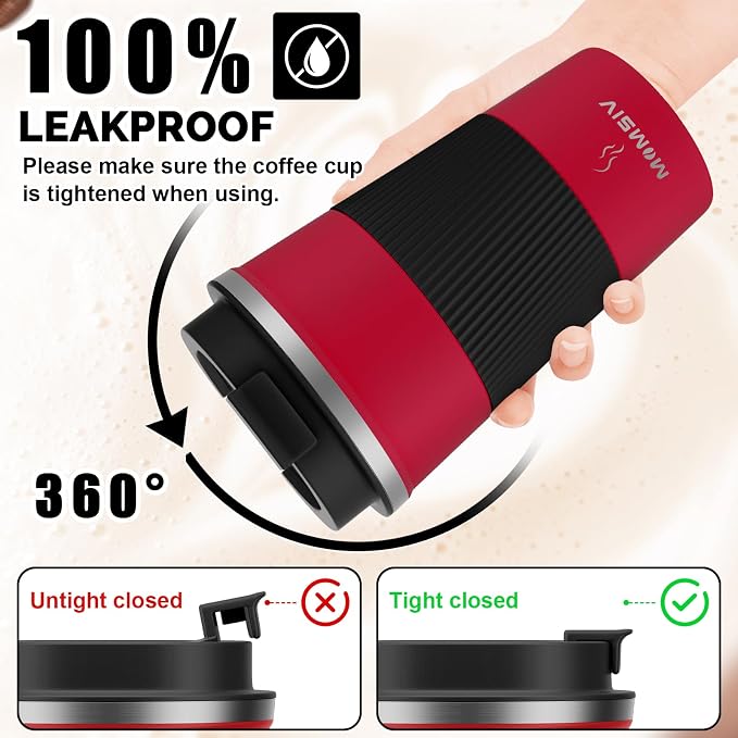 MOMSIV 12oz Travel Mug, Insulated Coffee Cup with Leakproof Lid, Vacuum Stainless Steel Double Walled Reusable Tumbler for Hot and Cold Water Coffee and Tea In Travel and Car - Image 4