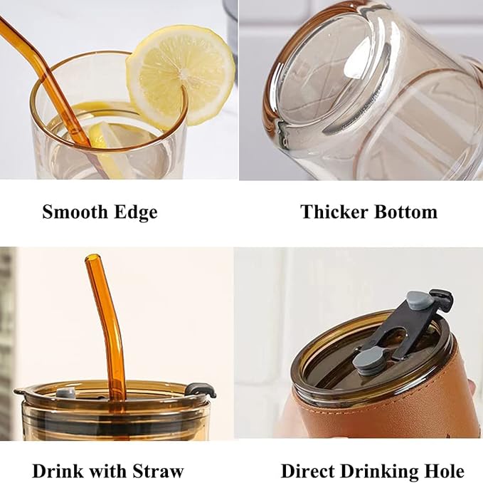 BLUEPOLAR 13oz/400ml Tumbler Water Glass, Cups with Straw and Lid Sealed Carry on for Coffee, Iced Tea, Thick Wall Insulated Glass Cup (Amberwith Protect Sleeve) - Image 6