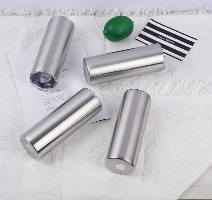 16 Pack 20 Oz Straight Skinny Tumblers,Individually Gift Boxed Stainless Steel Slim Skinny Tumbler Set Bulk, 20 Oz Insulated Slim Thin Travel Tumbler Cup for Diy, Silver - Image 3
